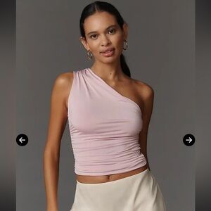 Anthropologie one-shoulder ruched top in soft blush pink/mauve - Size S
